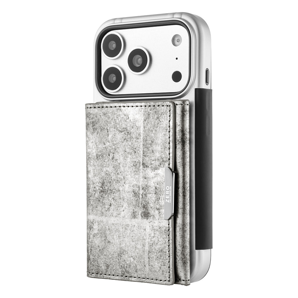 ZERO HALLIBURTON Hybrid Shockproof Flip Case for iPhone 18 Pro/17 Pro (Matte Silver)