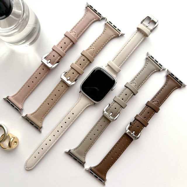 【Apple Watch バンド 41/40/38mm】シンプルレザースリムバンド (ホワイト) for Apple Watch SE(第2/1世代)/Series9/8/7/6/5/4/3/2/1