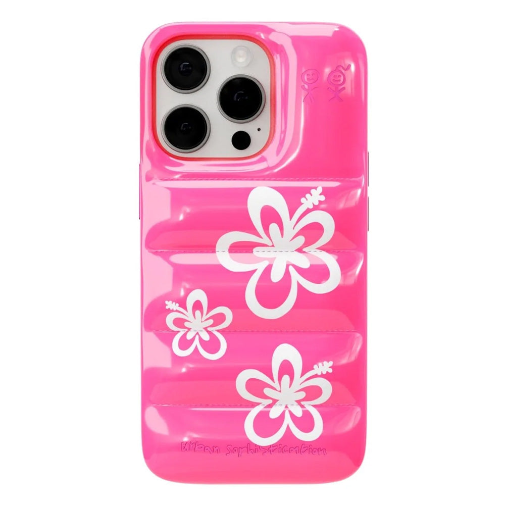 The Puffer Case (Hibiscus 02 in Neon Pink)