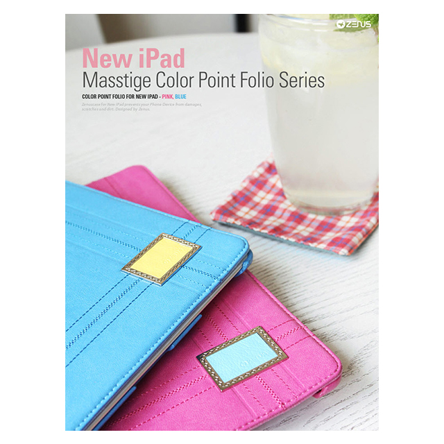 【iPad(第3世代) ケース】Masstige Color Point Folio ピンクサブ画像