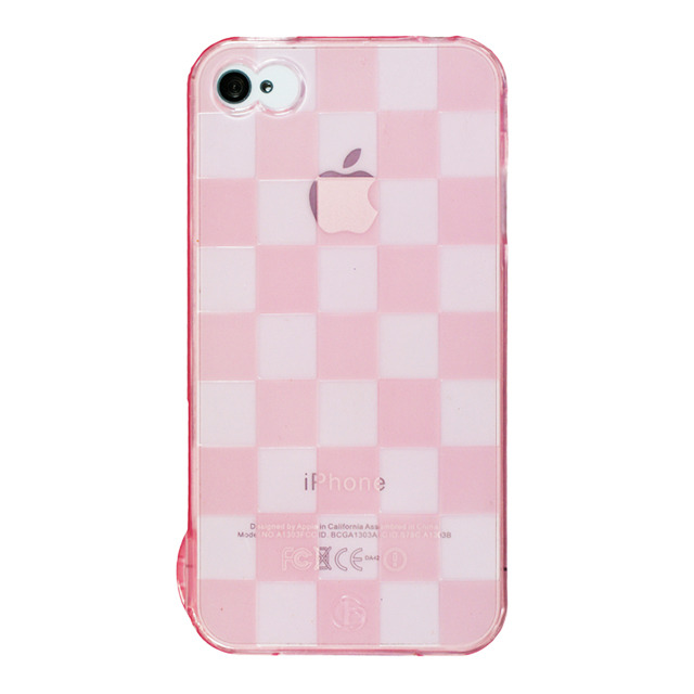 【iPhone ケース】ストラップホール付き市松模様iPhone4S/4ケース(ピンク)
