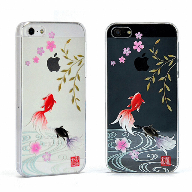 【iPhone5s/5 ケース】和彩美「ふるる」：堅装飾カバー透(散桜に金魚)サブ画像
