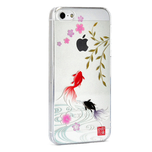 【iPhone5s/5 ケース】和彩美「ふるる」：堅装飾カバー透(散桜に金魚)