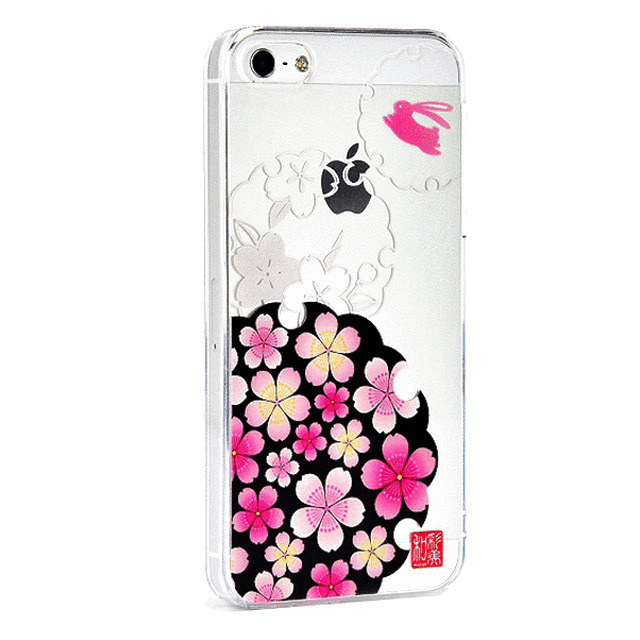 【iPhone5s/5 ケース】和彩美「ふるる」：堅装飾カバー透(桜に雪輪兎)