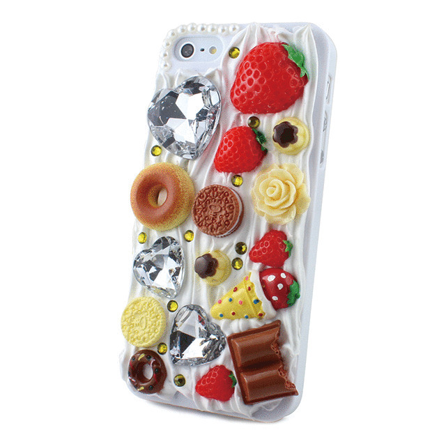 【iPhoneSE(第1世代)/5s/5 ケース】デコケースD006・お菓子(White)