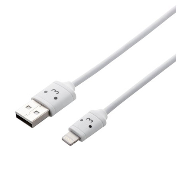 【Lightningケーブル MFi取得】Lightningコネクタ対応USBケーブル ホワイト（顔文字）/0.3m