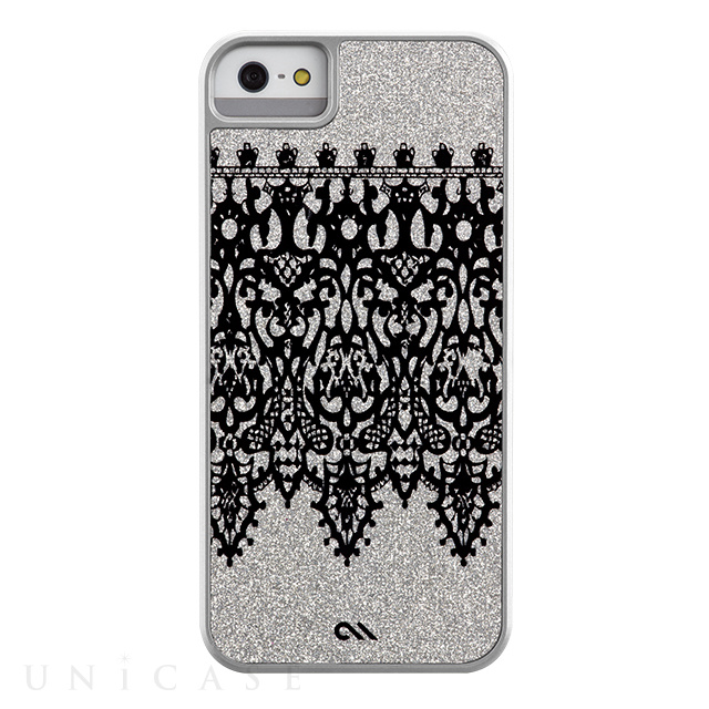 【iPhoneSE(第1世代)/5s/5 ケース】Glam Print Lace Border Silver Glitter