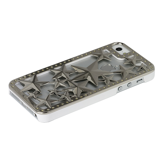 【iPhoneSE(第1世代)/5s/5 ケース】Metal case Glitter Star (Silver/White)