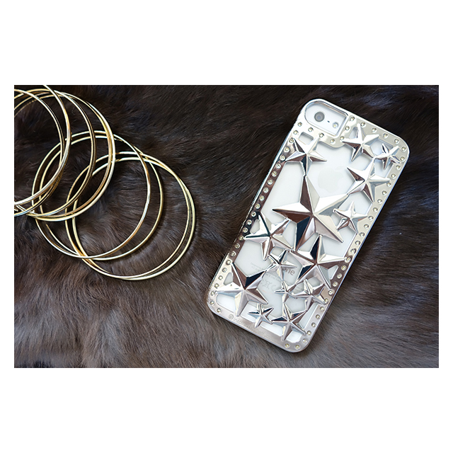 【iPhoneSE(第1世代)/5s/5 ケース】Metal case Glitter Star (Silver/White)サブ画像