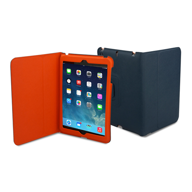 【iPad mini3/2/1 ケース】LeatherLook Classic with Front cover (ネイビーブルー/バレンシアオレンジ)サブ画像