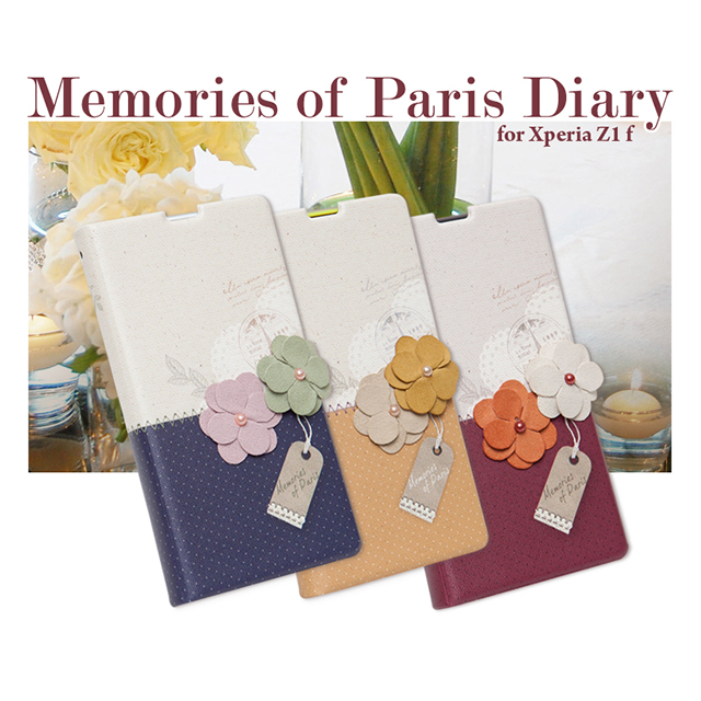 【XPERIA Z1 f ケース】Memories of Paris Diary (ダークブルー)サブ画像