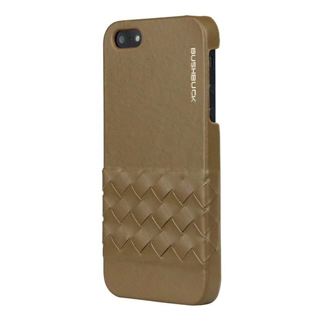 【iPhoneSE(第1世代)/5s/5 ケース】イントレチャート編み込み柄本革ケース Elegant Genuine Leather Case カーキ IP5ETKIサブ画像