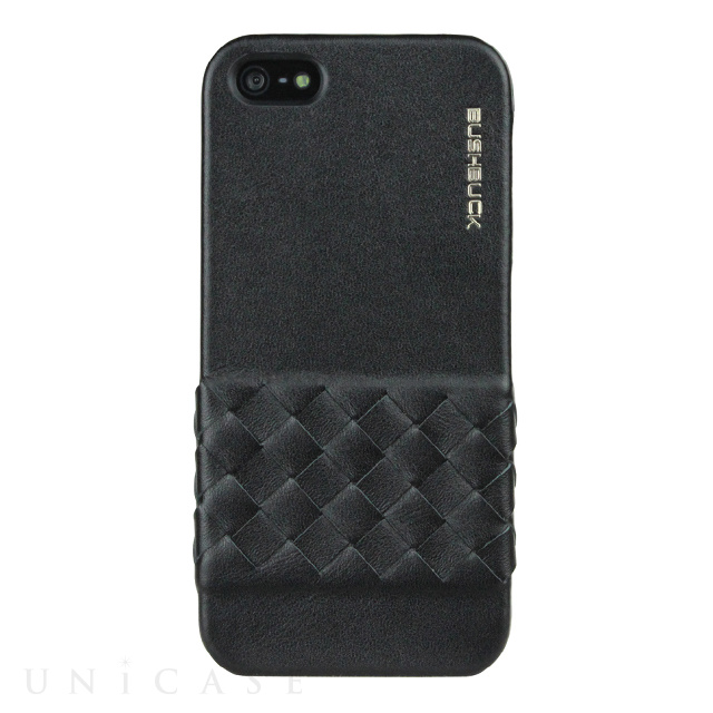 【iPhoneSE(第1世代)/5s/5 ケース】イントレチャート編み込み柄本革ケース Elegant Genuine Leather Case ブラック IP5ETBK