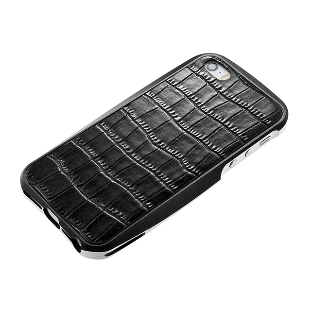 【iPhone5s/5 スキンシール】Crocodile type Leather Panel ブラックサブ画像