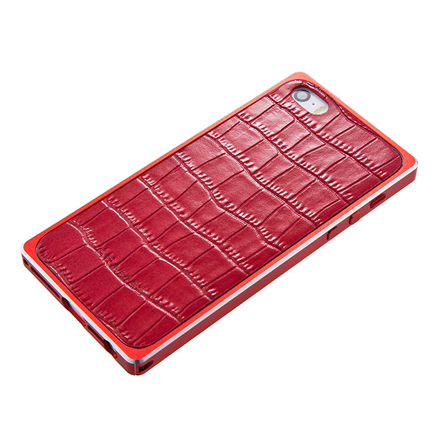 【iPhone5s/5 スキンシール】Crocodile type Leather Panel レッドサブ画像