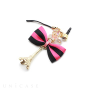 Handmade earphone jack series -Eiffel Tower(HotPink/Black)