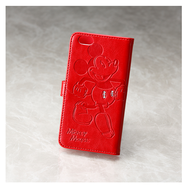 【iPhone6s/6 ケース】石付きエンボスBOOKケース (ミッキー/赤)サブ画像