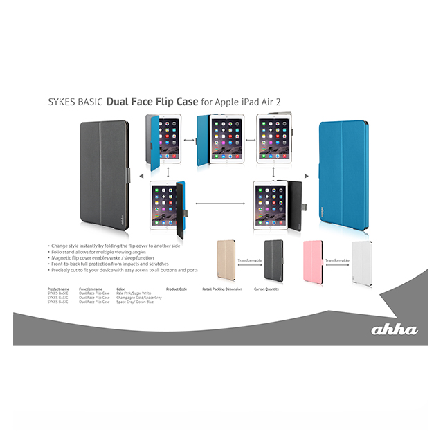 【iPad Air2 ケース】Dual Face Flip Case SYKES BASIC Space Grey/Ocean Blueサブ画像