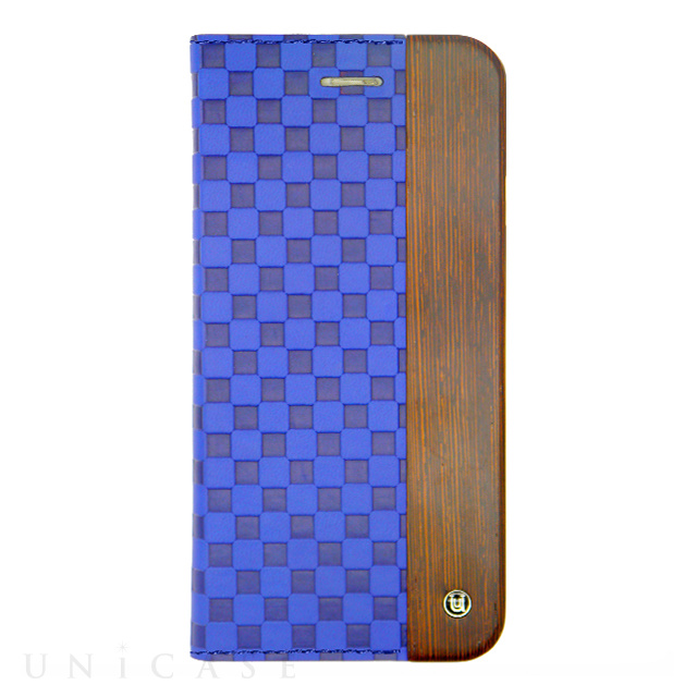 【iPhone6s Plus/6 Plus ケース】Wooden Case with Checker Emboss Blue