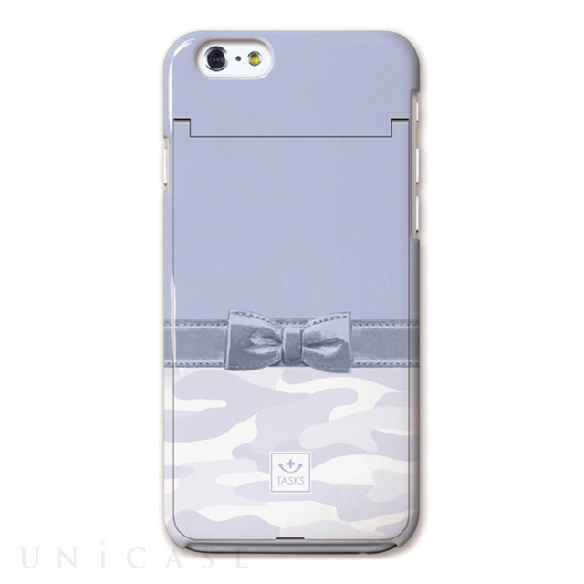 【iPhone6s/6 ケース】鏡付き4WAY デザインケース / カモフラ＆リボン ブルー