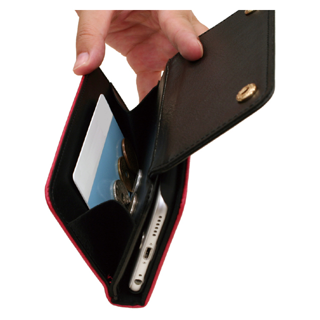 【iPhone6s Plus/6 Plus ケース】ポケット付きブックタイプケース バイカラー (ブラック/レッド)サブ画像