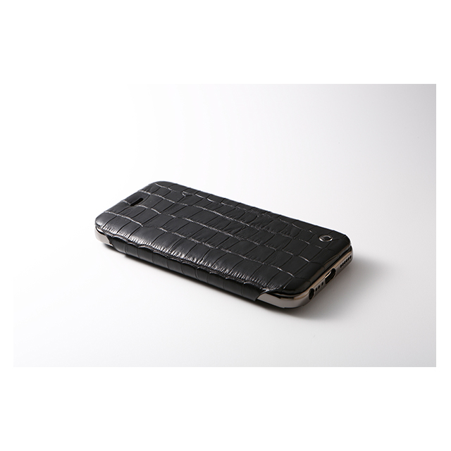 【iPhone6s/6 ケース】Hybrid Case UNIO Leather (クロコ型押ブラック + アルミシルバー)サブ画像
