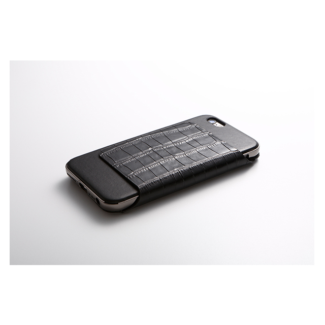 【iPhone6s/6 ケース】Hybrid Case UNIO Leather (クロコ型押ブラック + アルミシルバー)サブ画像