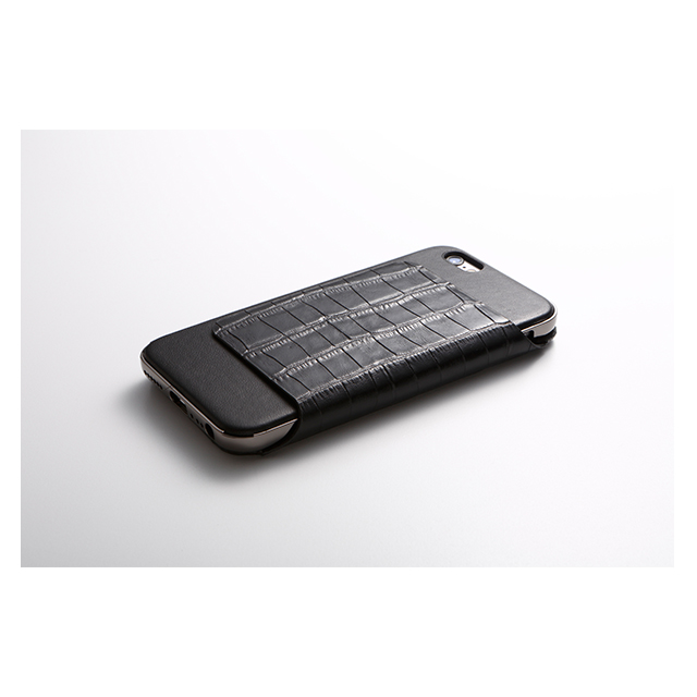 【iPhone6s Plus/6 Plus ケース】Hybrid Case UNIO Leather (クロコ型押ブラック + アルミシルバー)サブ画像