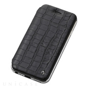 【iPhone6s Plus/6 Plus ケース】Hybrid Case UNIO Leather (クロコ型押ブラック + アルミシルバー)