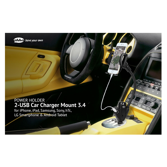 【カーチャージャー＆スタンド】2-USB Car Charger Mount 3.4 POWER HOLDER Casino (Black/Casino Black)サブ画像