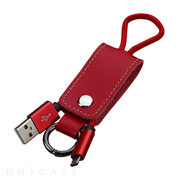 Leather MicroUSB Data Cable with Key Chain (Red)