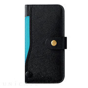 【iPhone8/7 ケース】ソフトレザーケース/カード収納ケース/磁石付 (ブラック×ブルー)
