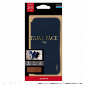 【iPhone7 ケース】アルミバンパー+PUレザーフラップケース「DUAL FACE Flap」 (ネイビー)