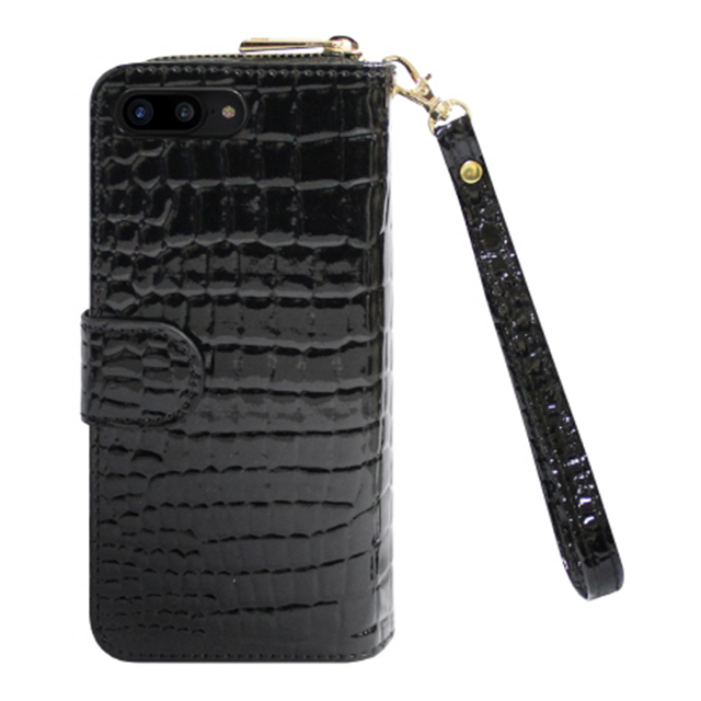 【iPhone8 Plus/7 Plus ケース】Zipper お財布付きダイアリーケース (クロコエナメルブラック)サブ画像