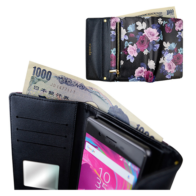 【マルチ スマホケース】rienda マルチM ローズブライト 財布型手帳 (ブラック)サブ画像