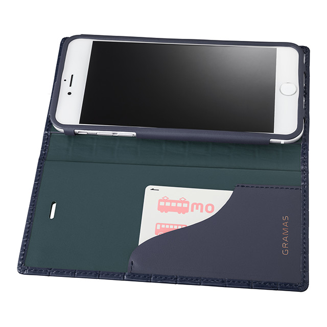 【iPhone8 Plus/7 Plus ケース】Croco Patterned Full Leather Case (Navy)サブ画像