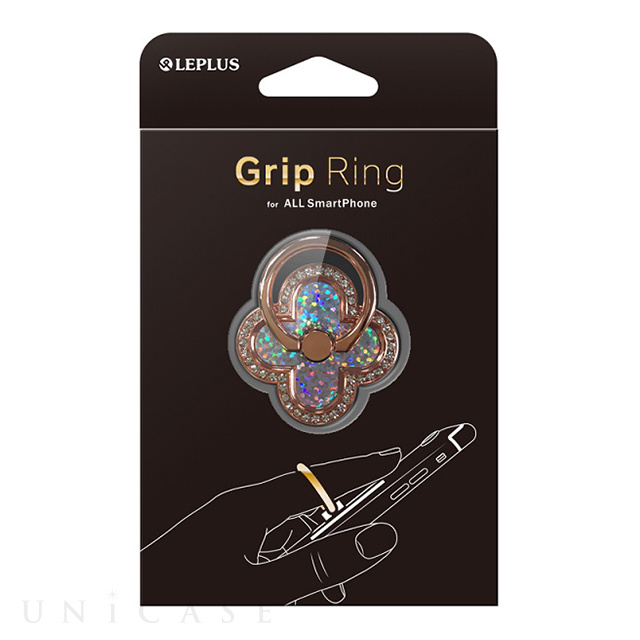 スマートフォンリング 「Grip Ring」 (Four Leaf Clover/ホワイト)