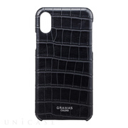 【iPhoneXS/X ケース】“EURO Passione Croco” Shell PU Leather Case (Black)