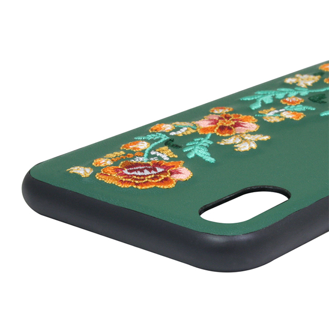 【iPhoneXS/X ケース】フラワー刺繍バックカバーケース　グリーンサブ画像