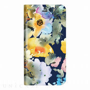 【iPhoneXS/X ケース】薄型デザインPUレザーケース「Design+」 Flower ネイビー