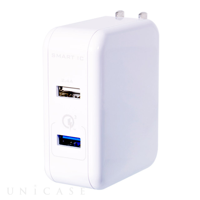 Quick Charge 3.0とSmart IC搭載の2ポートAC充電器 (ホワイト)