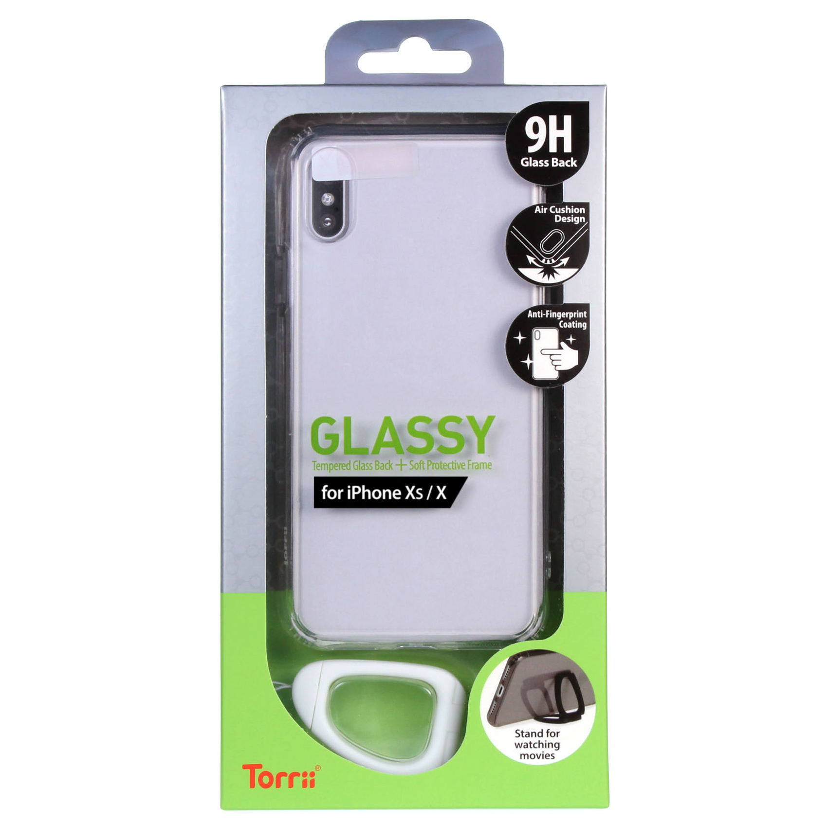 【iPhoneXS/X ケース】Torrii 衝撃吸収TPUフレーム + 背面強化Glass クリアケース  (リングスタンドストラップ付き) Clearサブ画像
