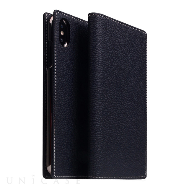 【iPhoneXS Max ケース】Full Grain Leather Case (Black Blue)
