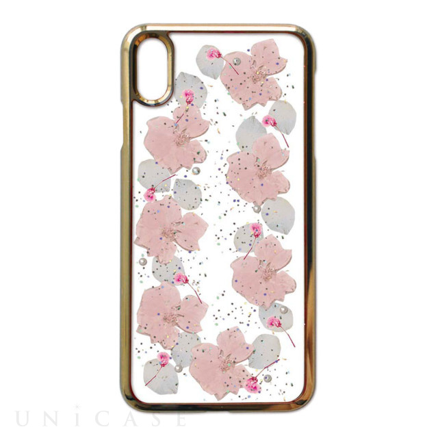 【iPhoneXS Max ケース】Pressed flower case (pale pink flowers)