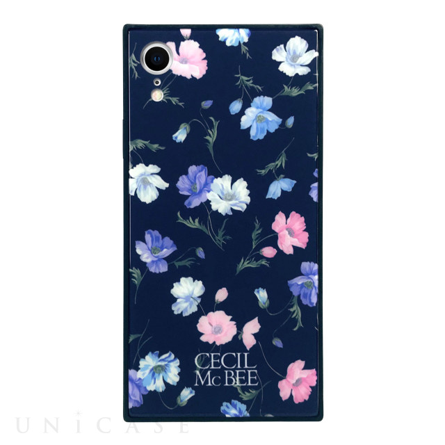 【iPhoneXR ケース】CECIL McBEE 背面ガラスケース (小花柄/NAVY)