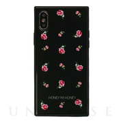 【iPhoneXS/X ケース】HONEY MI HONEY スクエア型 ガラスケース (PINK ROSE BLACK)