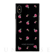 【iPhoneXS Max ケース】HONEY MI HONEY スクエア型 ガラスケース (PINK ROSE BLACK)