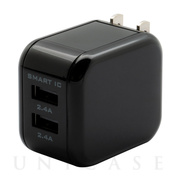 AC-USB充電器 USB×2 合計4.8A(2.4A＋2.4A)出力SmartIC スイングプラグ (ブラック)