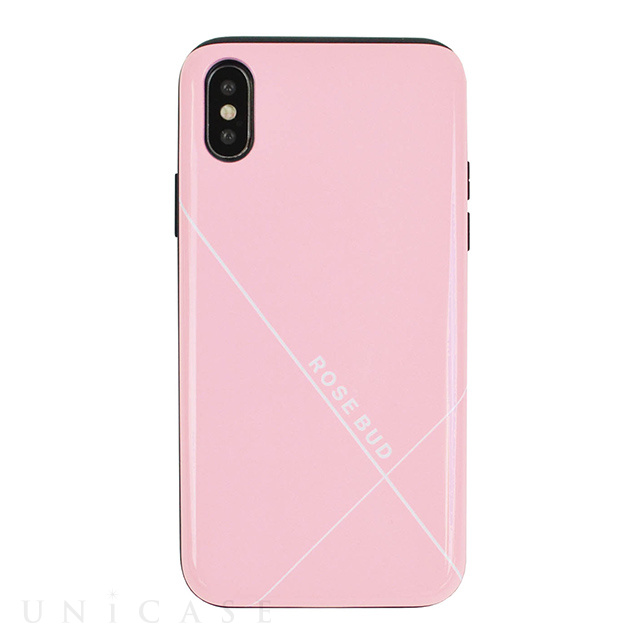 【iPhoneXS/X ケース】ROSE BUD スタンドミラー付きカード収納型背面ケース (ピンク)