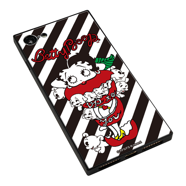 【iPhone8/7 ケース】yanagida masami × Betty Boop スクエア型 ガラスケース (モギタテボイスがはにかむゴキゲンベティー Stripe)サブ画像